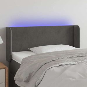 Tăblie de pat cu LED, gri închis, 93x16x78/88 cm, catifea