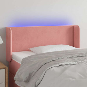 Tăblie de pat cu LED, roz, 93x16x78/88 cm, catifea