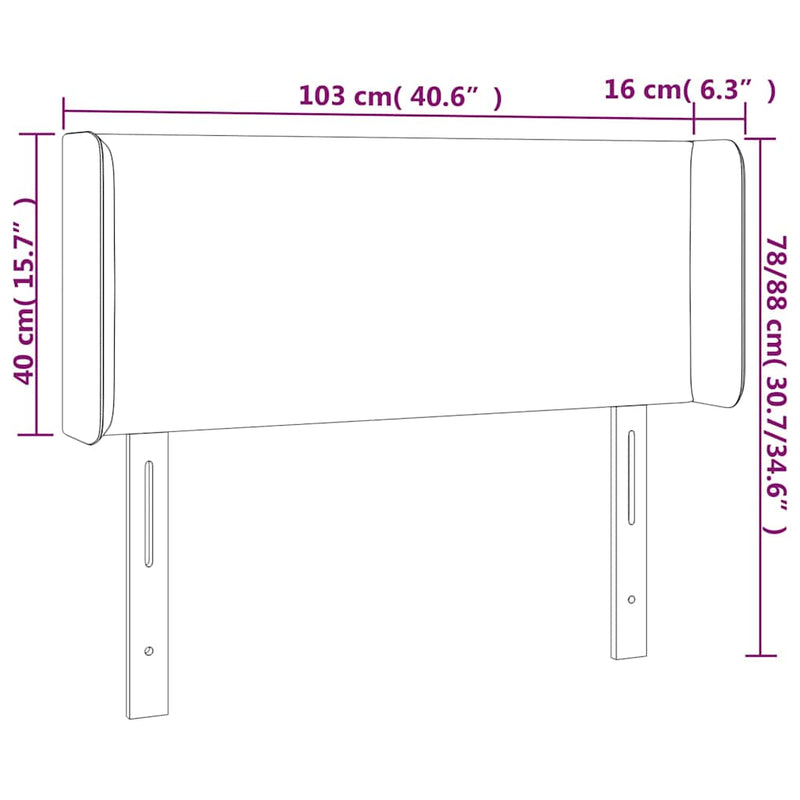 Tăblie de pat cu LED, negru, 103x16x78/88 cm, catifea