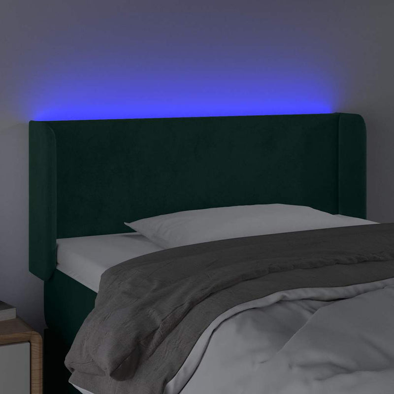Tăblie de pat cu LED, verde închis, 103x16x78/88 cm, catifea