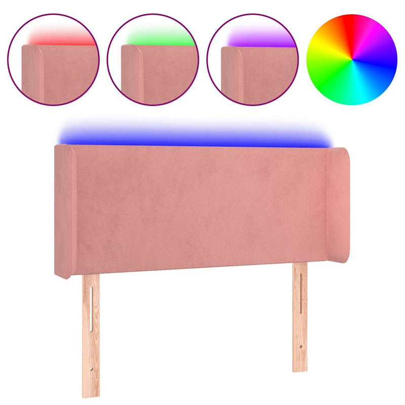 Tăblie de pat cu LED, roz, 103x16x78/88 cm, catifea