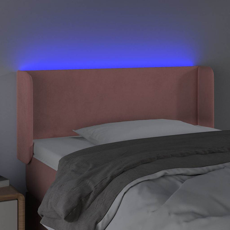 Tăblie de pat cu LED, roz, 103x16x78/88 cm, catifea