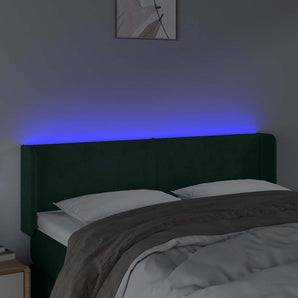 Tăblie de pat cu LED, verde închis, 147x16x78/88 cm, catifea