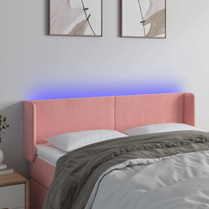 Tăblie de pat cu LED, roz, 147x16x78/88 cm, catifea