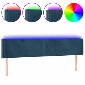 Tăblie de pat cu LED, albastru închis, 183x16x78/88 cm, catifea