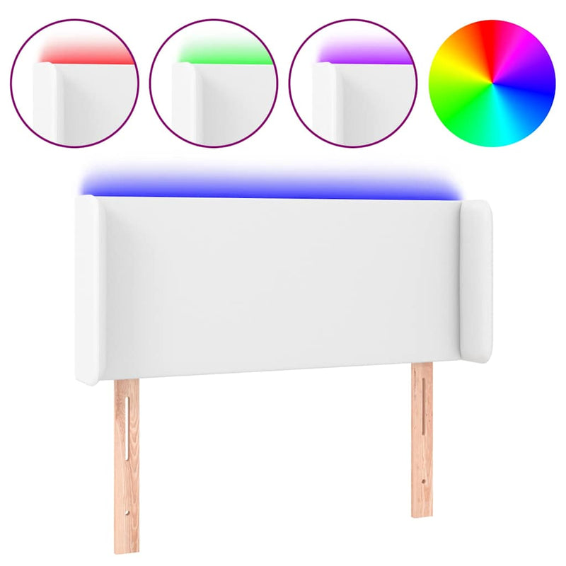 Tăblie de pat cu LED, alb, 83x16x78/88 cm, piele ecologică