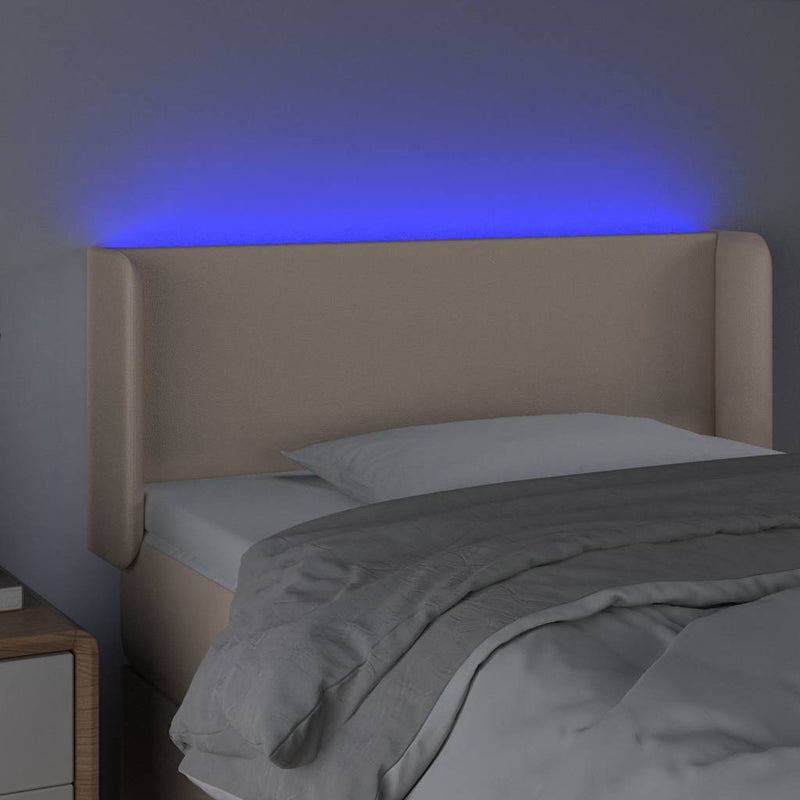 Tăblie de pat cu LED, cappuccino 103x16x78/88cm piele ecologică