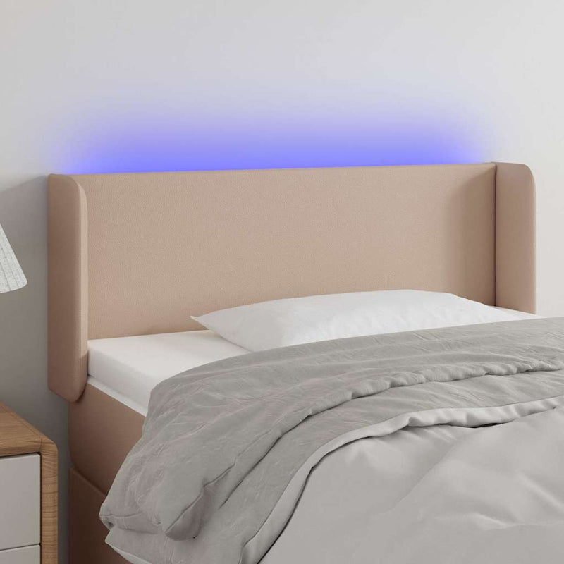 Tăblie de pat cu LED, cappuccino 103x16x78/88cm piele ecologică