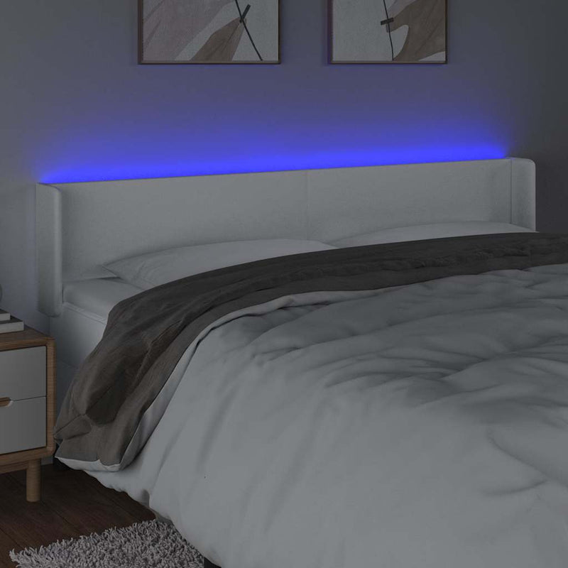 Tăblie de pat cu LED, alb, 163x16x78/88 cm, piele ecologică