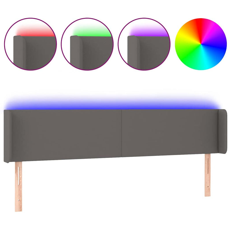Tăblie de pat cu LED, gri, 163x16x78/88 cm, piele ecologică