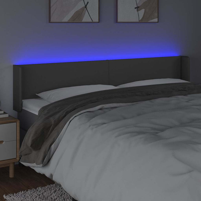 Tăblie de pat cu LED, gri, 163x16x78/88 cm, piele ecologică