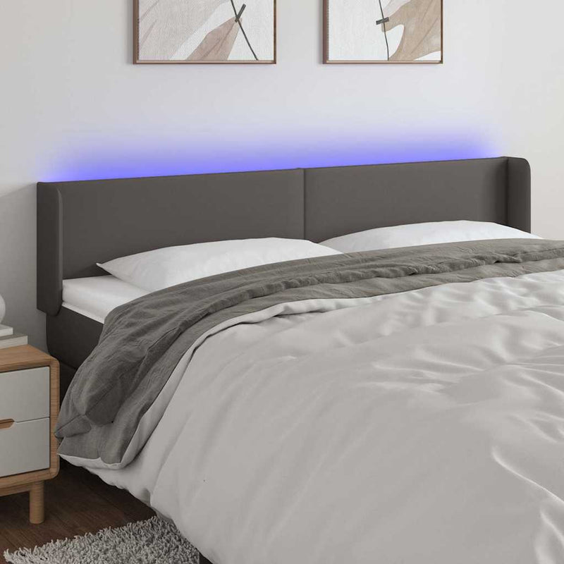 Tăblie de pat cu LED, gri, 163x16x78/88 cm, piele ecologică