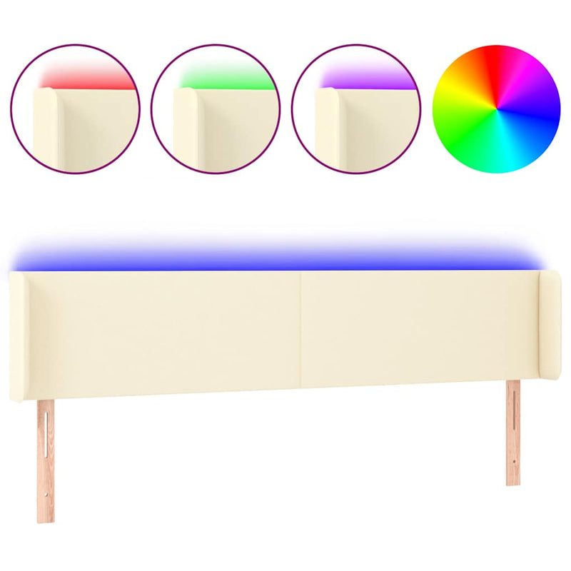 Tăblie de pat cu LED, crem, 183x16x78/88 cm, piele ecologică