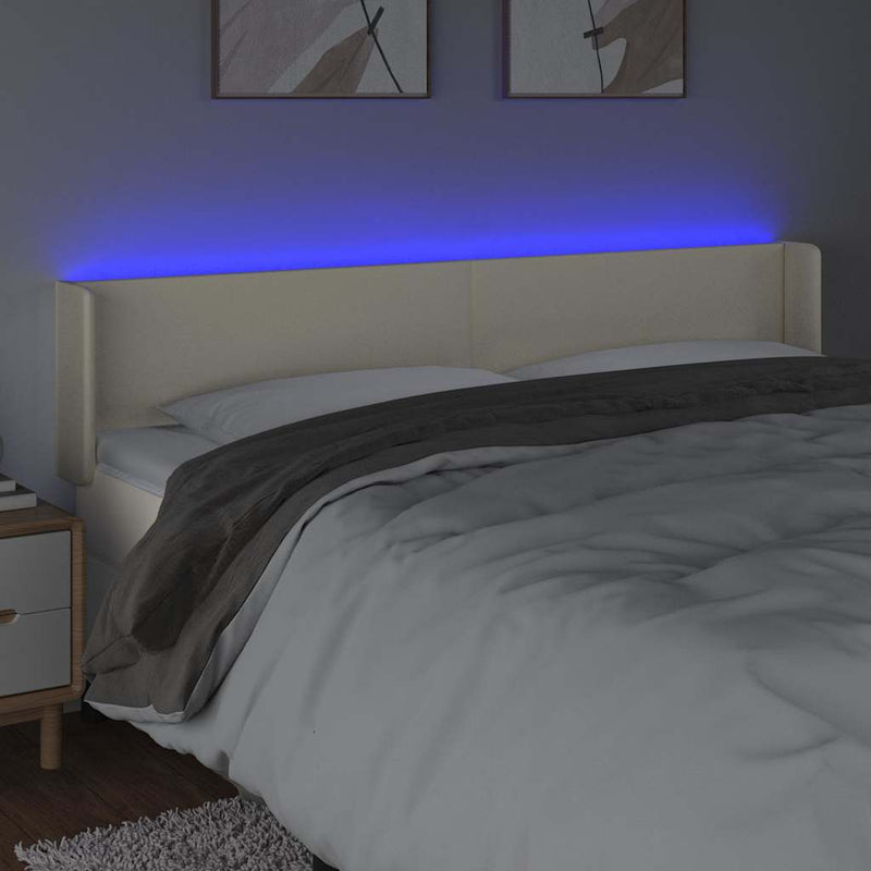 Tăblie de pat cu LED, crem, 183x16x78/88 cm, piele ecologică