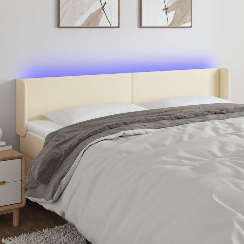 Tăblie de pat cu LED, crem, 183x16x78/88 cm, piele ecologică
