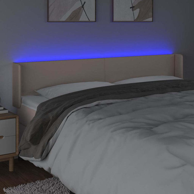 Tăblie de pat cu LED cappuccino 183x16x78/88 cm piele ecologică