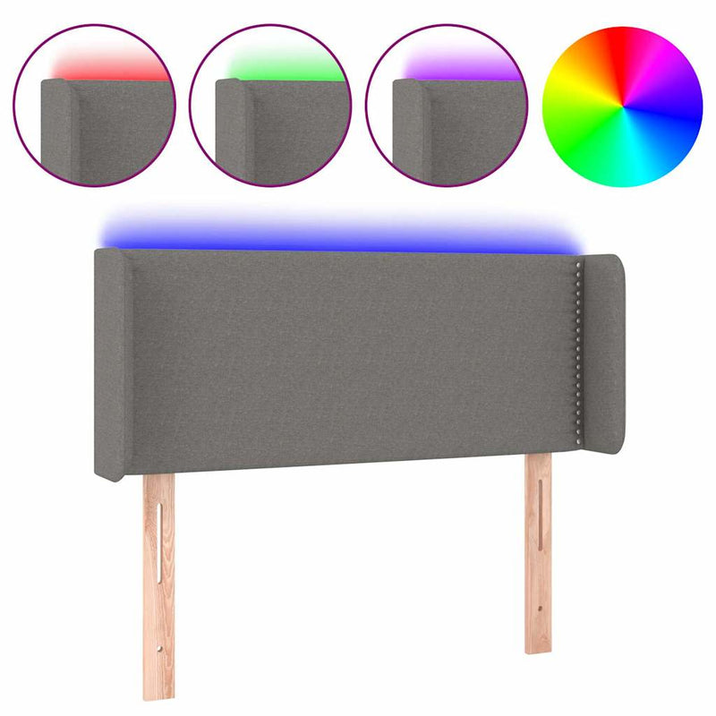 Tăblie de pat cu LED, gri închis, 93x16x78/88 cm, textil