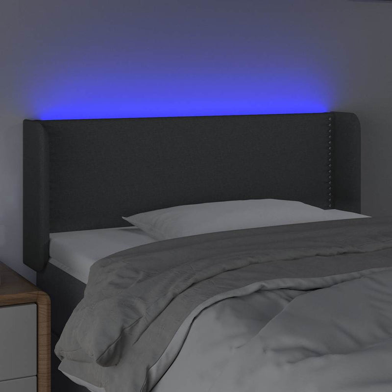 Tăblie de pat cu LED, gri închis, 93x16x78/88 cm, textil