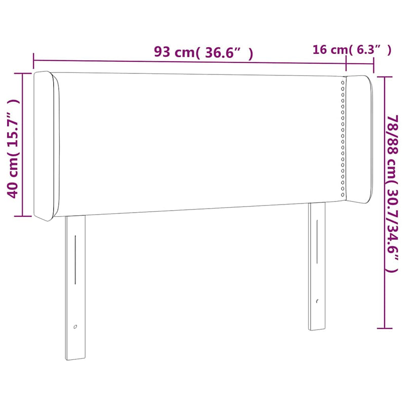 Tăblie de pat cu LED, gri închis, 93x16x78/88 cm, textil