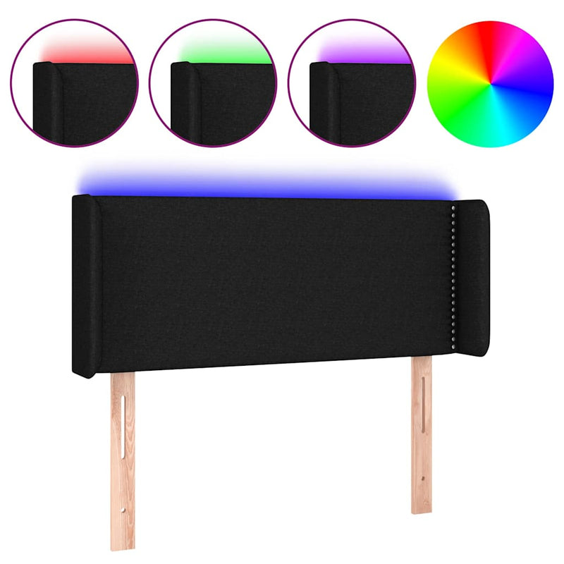 Tăblie de pat cu LED, negru, 93x16x78/88 cm, textil