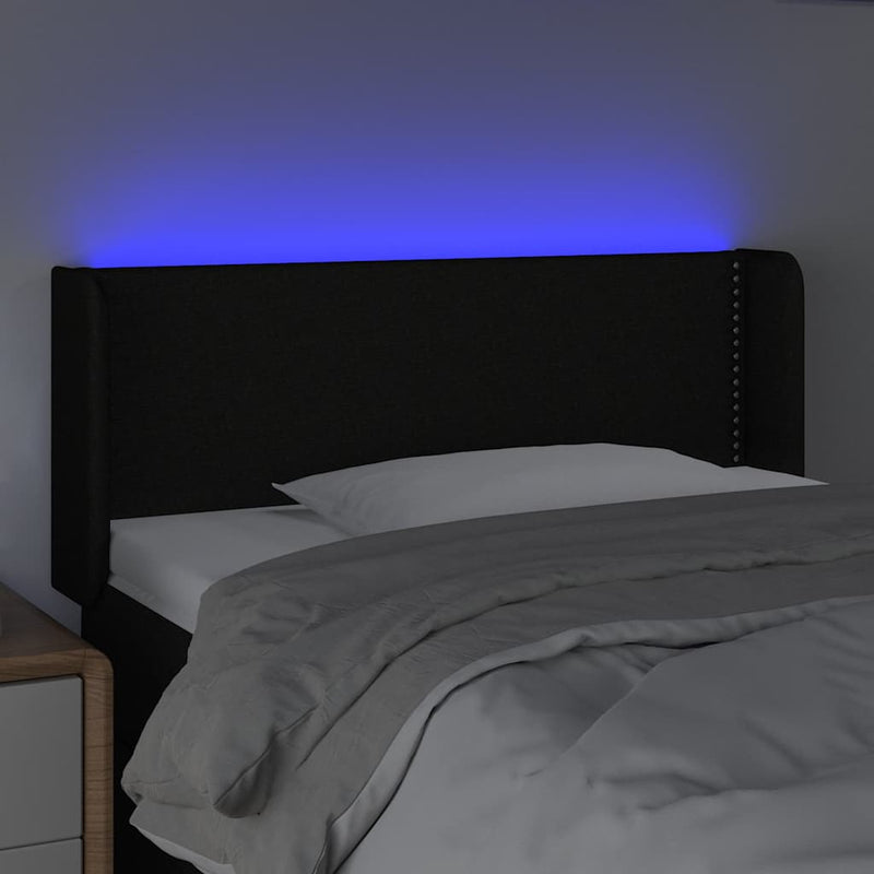 Tăblie de pat cu LED, negru, 93x16x78/88 cm, textil