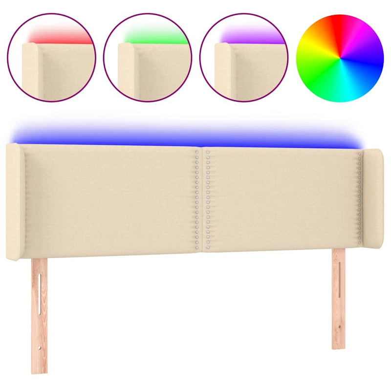 Tăblie de pat cu LED, crem, 147x16x78/88 cm, textil