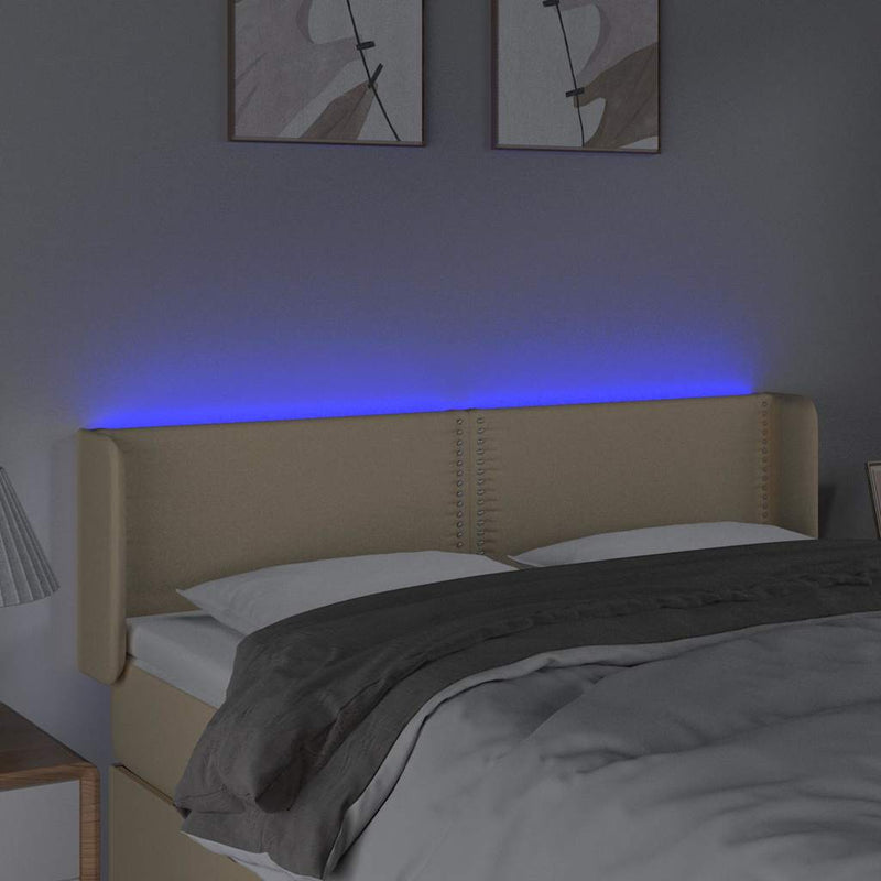 Tăblie de pat cu LED, crem, 147x16x78/88 cm, textil