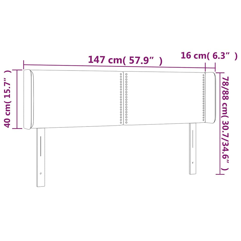 Tăblie de pat cu LED, crem, 147x16x78/88 cm, textil