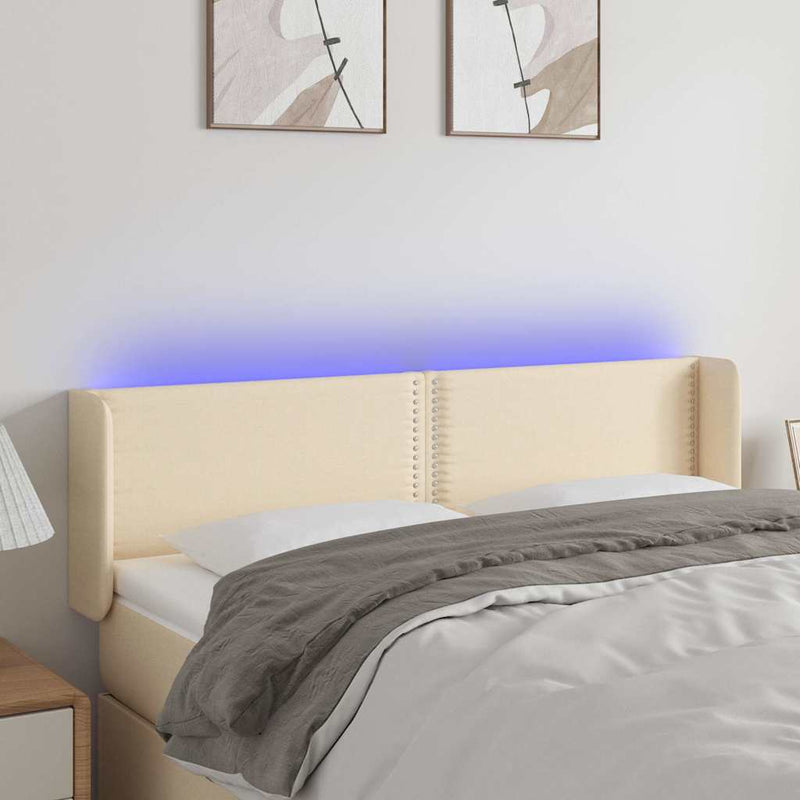 Tăblie de pat cu LED, crem, 147x16x78/88 cm, textil