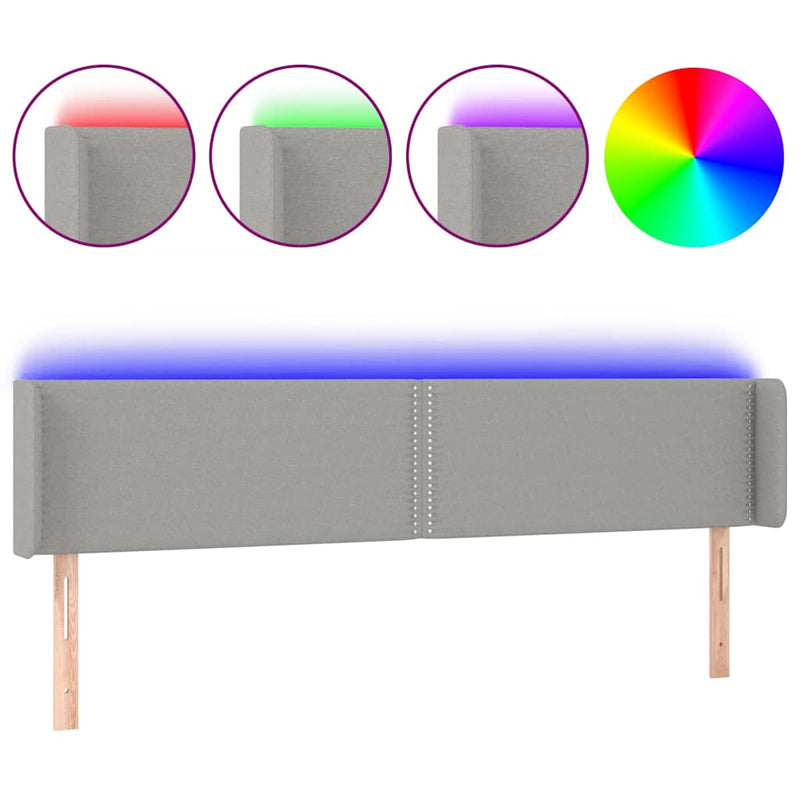 Tăblie de pat cu LED, gri deschis, 183x16x78/88 cm, textil