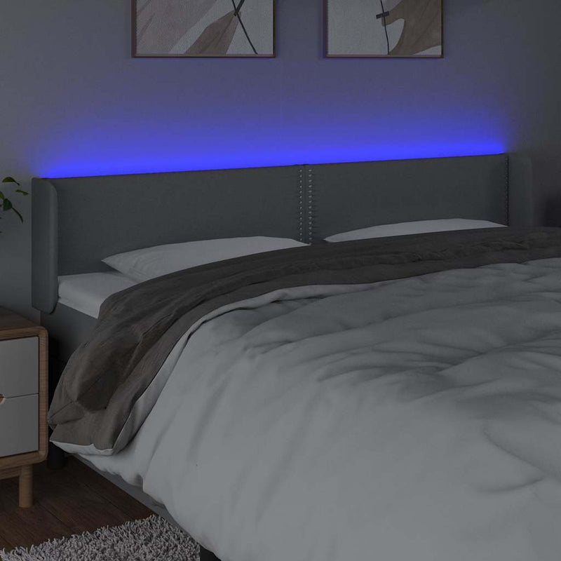 Tăblie de pat cu LED, gri deschis, 183x16x78/88 cm, textil