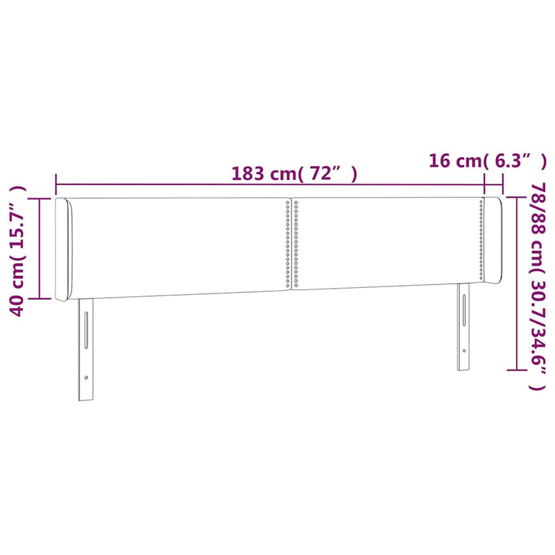 Tăblie de pat cu LED, negru, 183x16x78/88 cm, textil