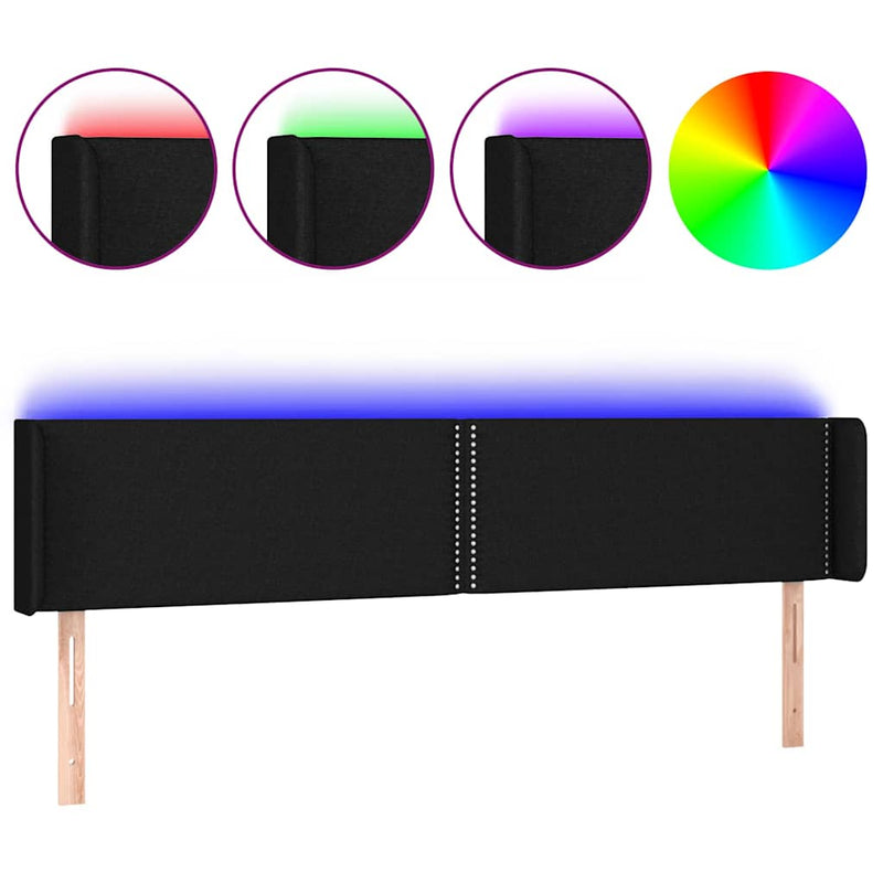 Tăblie de pat cu LED, negru, 203x16x78/88 cm, textil