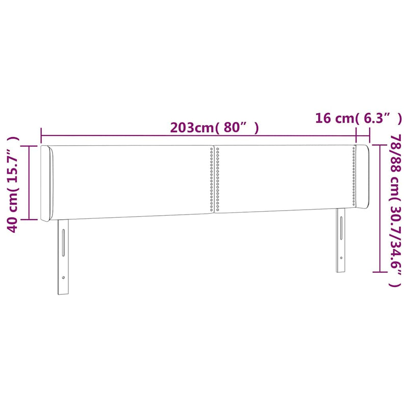 Tăblie de pat cu LED, negru, 203x16x78/88 cm, textil