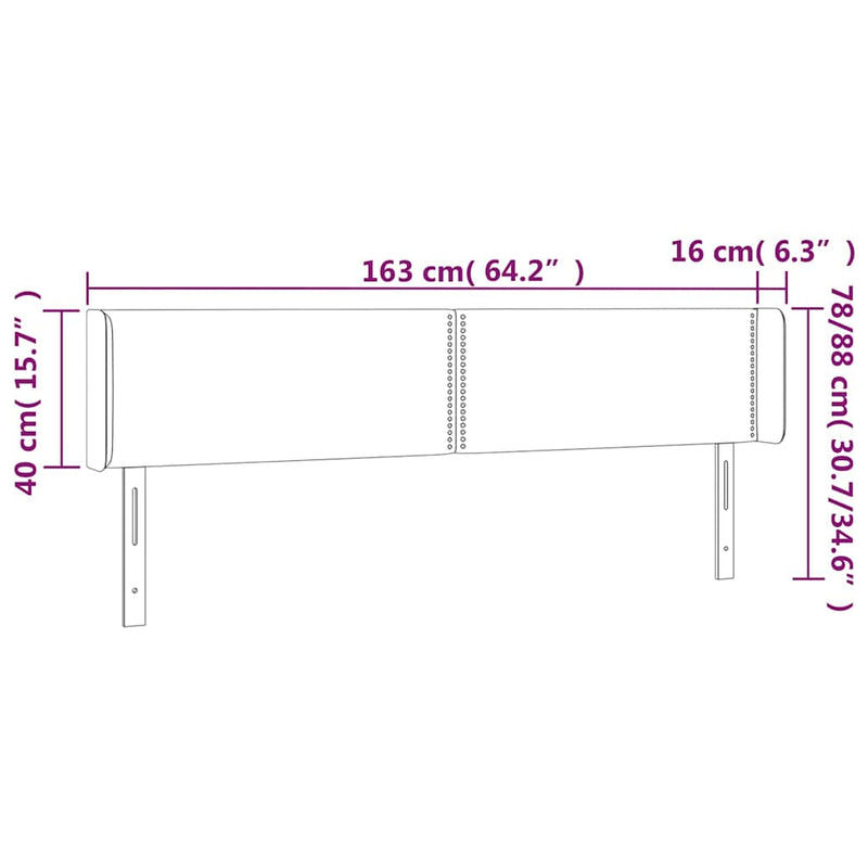 Tăblie de pat cu LED, roz, 163x16x78/88 cm, catifea