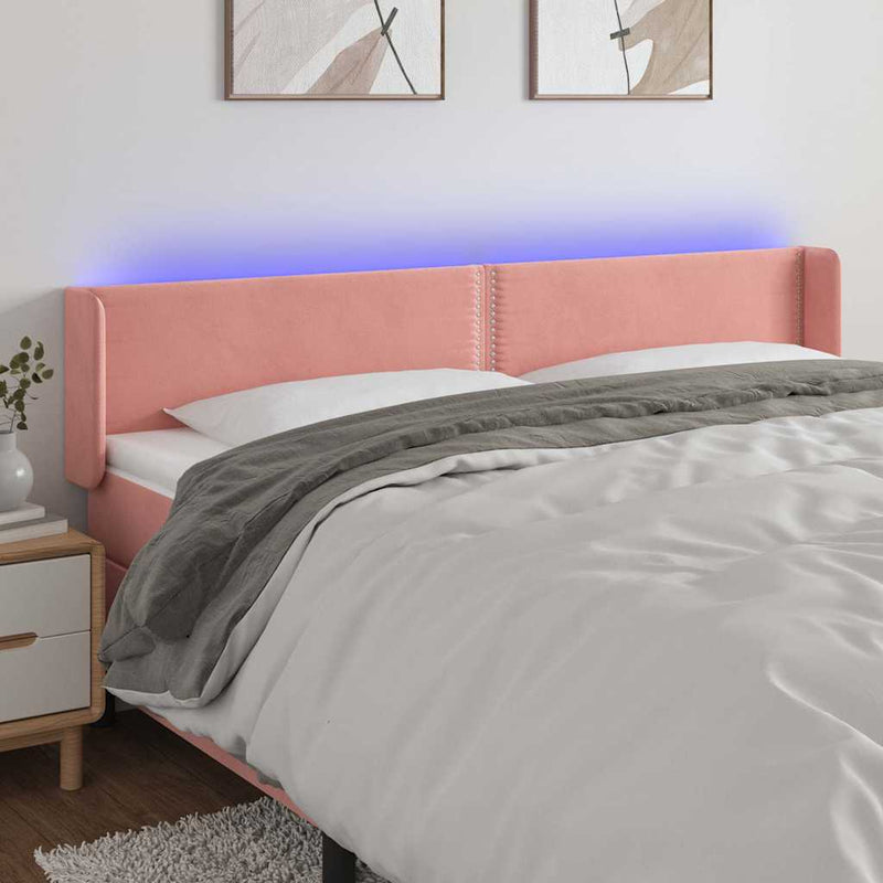 Tăblie de pat cu LED, roz, 163x16x78/88 cm, catifea