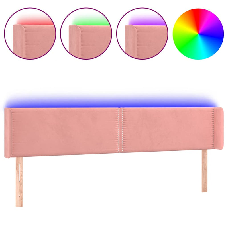 Tăblie de pat cu LED, roz, 183x16x78/88 cm, catifea