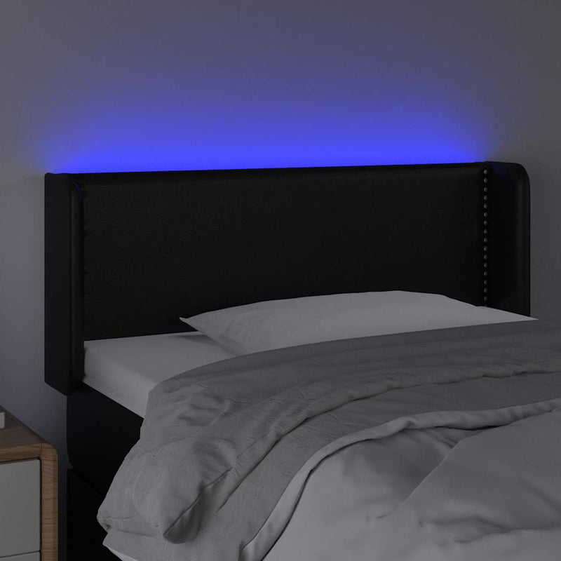 Tăblie de pat cu LED, negru, 83x16x78/88 cm, piele ecologică