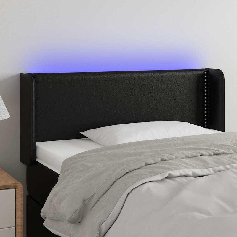 Tăblie de pat cu LED, negru, 83x16x78/88 cm, piele ecologică
