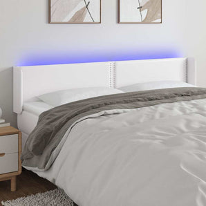 Tăblie de pat cu LED, alb, 203x16x78/88 cm, piele ecologică