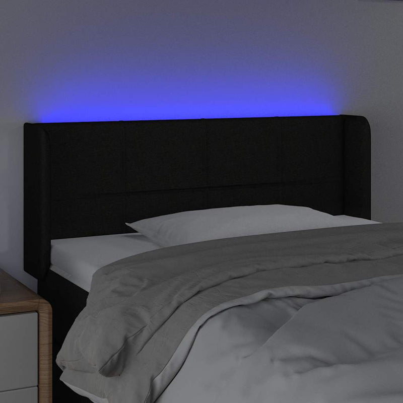 Tăblie de pat cu LED, negru, 83x16x78/88 cm, textil