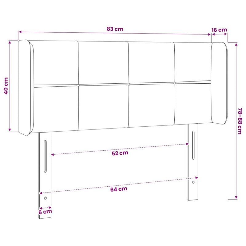 Tăblie de pat cu LED, negru, 83x16x78/88 cm, textil
