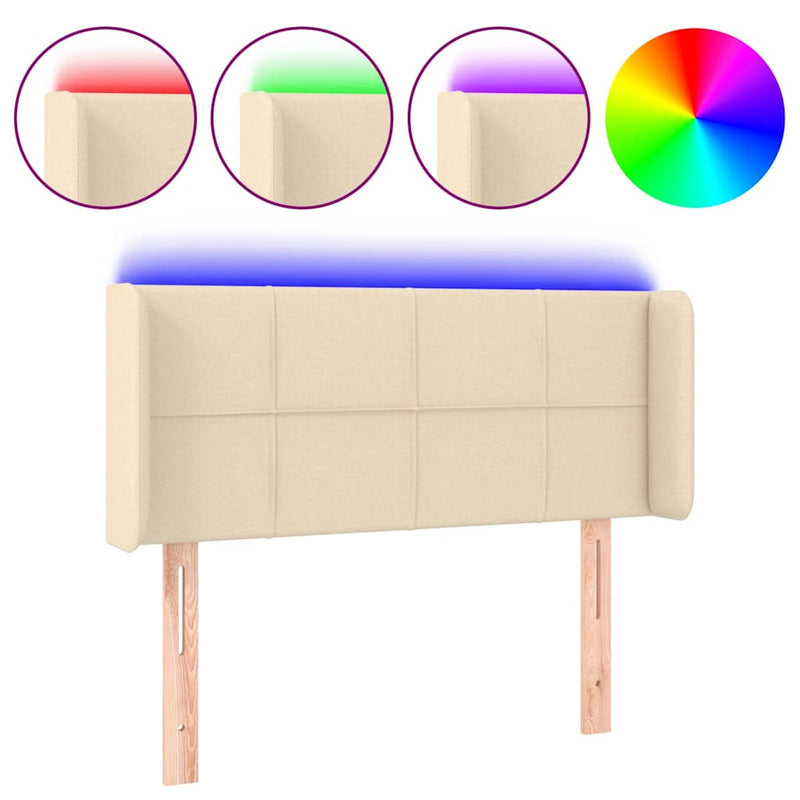Tăblie de pat cu LED, crem, 83x16x78/88 cm, textil