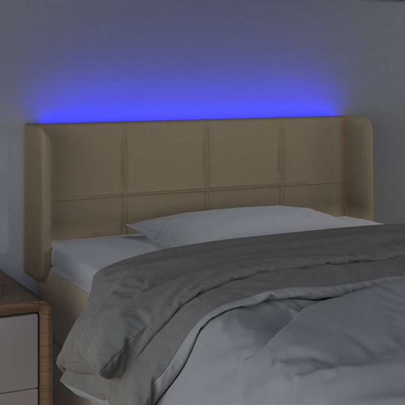 Tăblie de pat cu LED, crem, 83x16x78/88 cm, textil