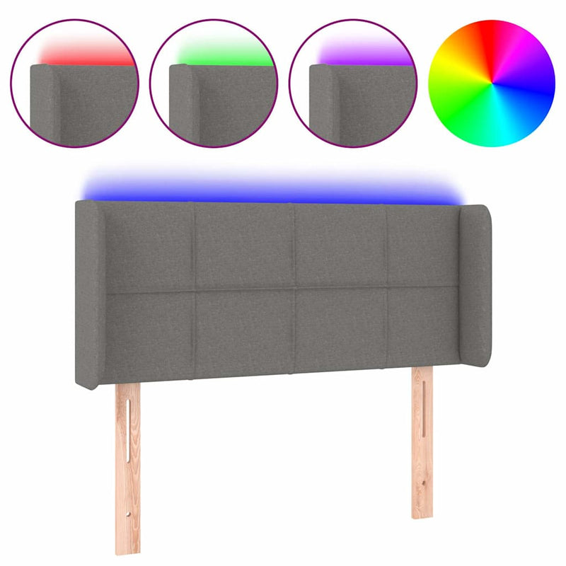 Tăblie de pat cu LED, gri închis, 93x16x78/88 cm, textil