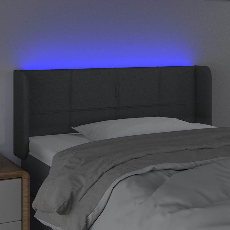 Tăblie de pat cu LED, gri închis, 93x16x78/88 cm, textil