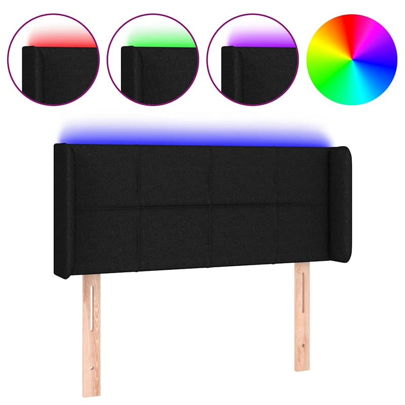 Tăblie de pat cu LED, negru, 93x16x78/88 cm, textil