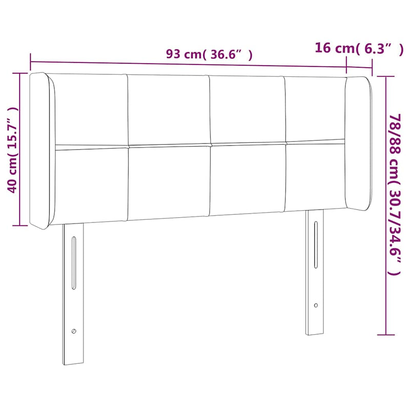 Tăblie de pat cu LED, albastru, 93x16x78/88 cm, textil