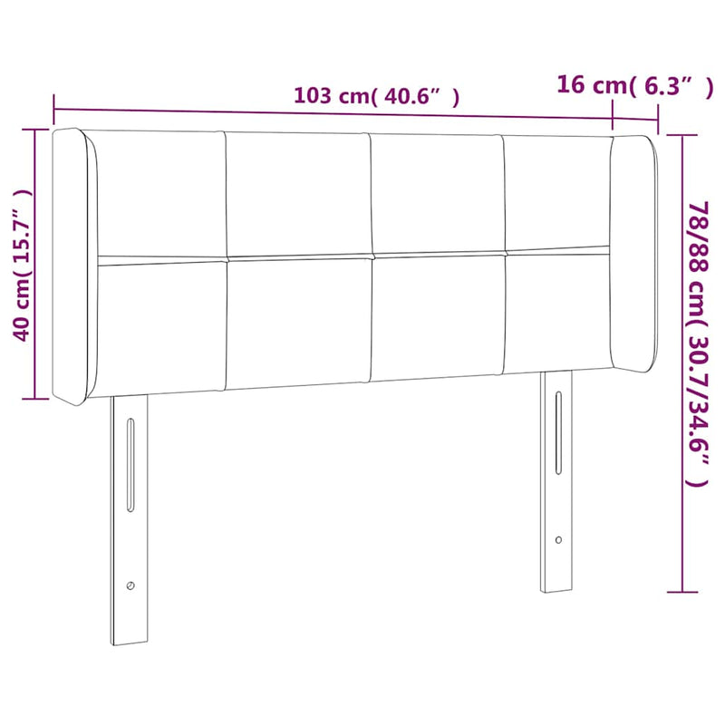 Tăblie de pat cu LED, albastru, 103x16x78/88 cm, textil