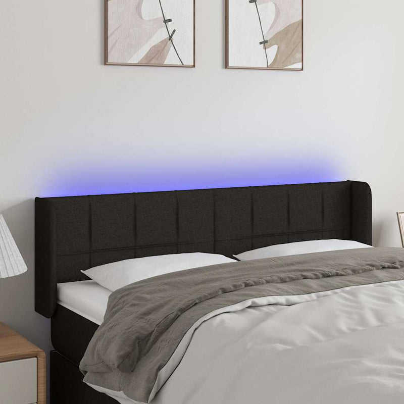 Tăblie de pat cu LED, negru, 147x16x78/88 cm, textil